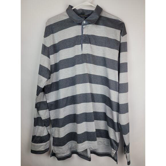 Brooks Brothers Original Fit Mens Wide Striped Long Sleeve Gray Polo Sz XL - Picture 1 of 10